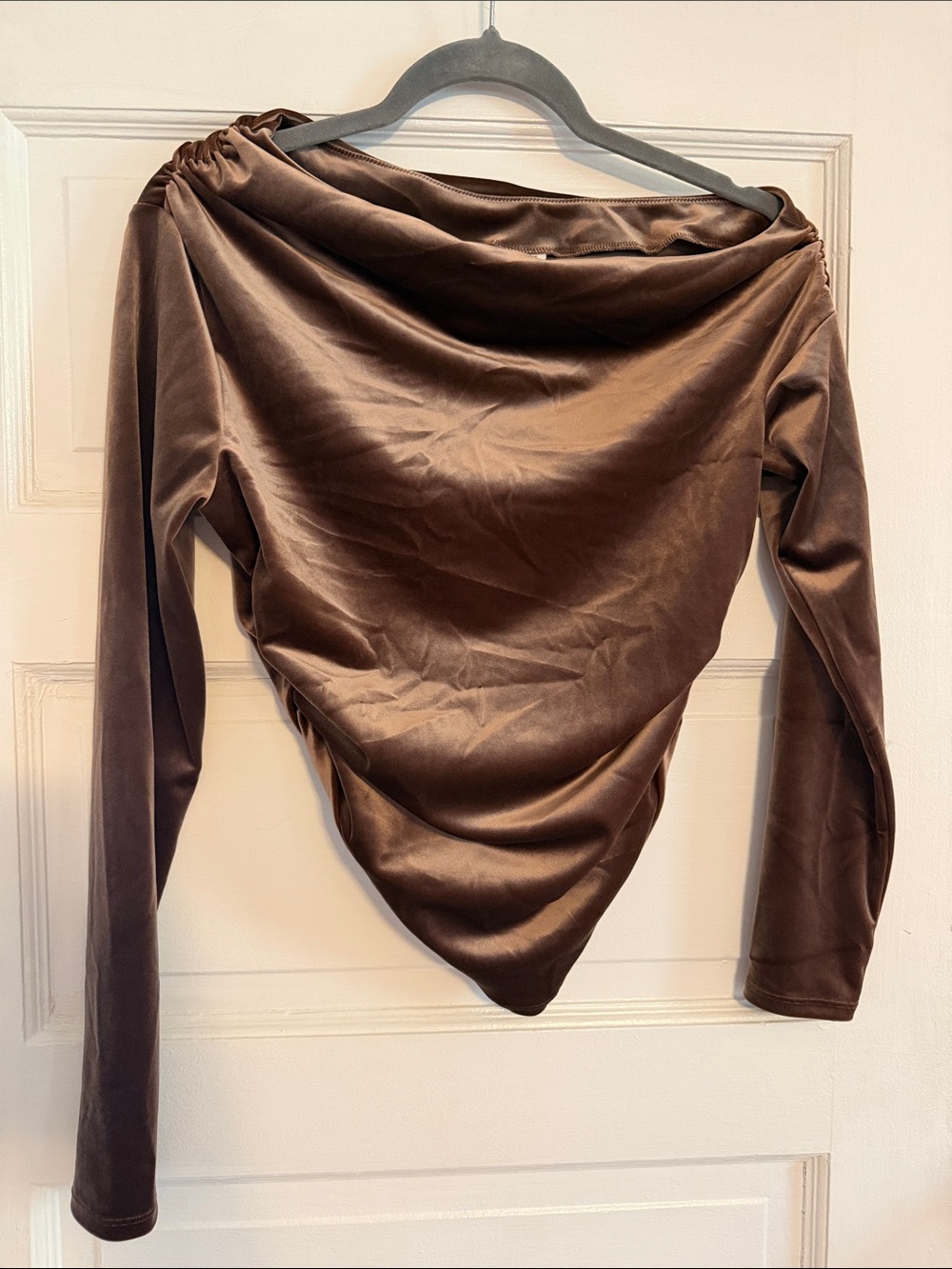 Abercrombie & Fitch Brown Velvet Draped Long-Sleeve Top